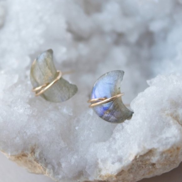 Crescent Moon Labradorite Earrings - Picture 2 of 4